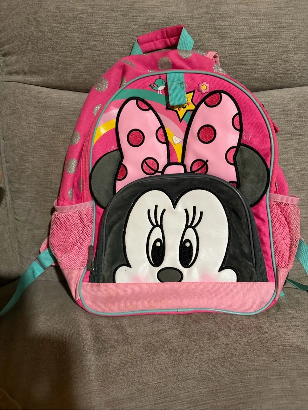 Kids Pink Minnie Mouse Character Backpack - Cute Polka Dot Bow